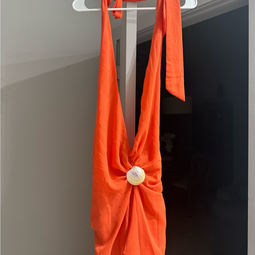 Peppermayo Orange Plunge Scarf Mini Dress